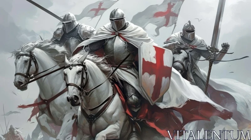 AI ART Impressive Image of Armored Knights Charging on White Horses