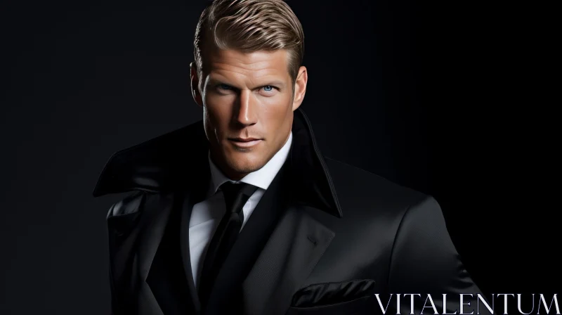 Intense Portrait of a Young Man in Black Suit AI Image