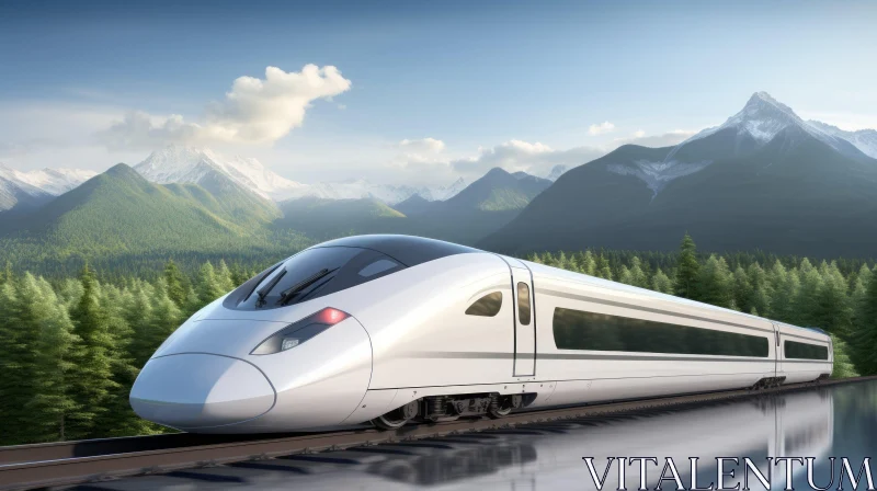 Scenic High-Speed Train Journey Through Mountain Landscape AI Image