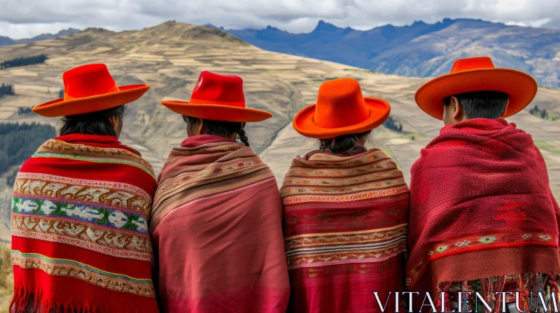 Traditional Peruvian Clothing: Colorful Patterns in a Field AI Image