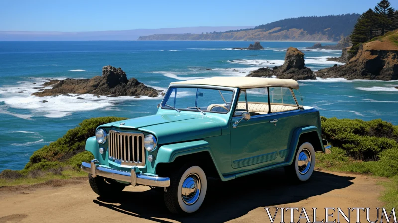 Vintage Jeep on Beach: Exquisite Craftsmanship of Classic American Cars AI Image