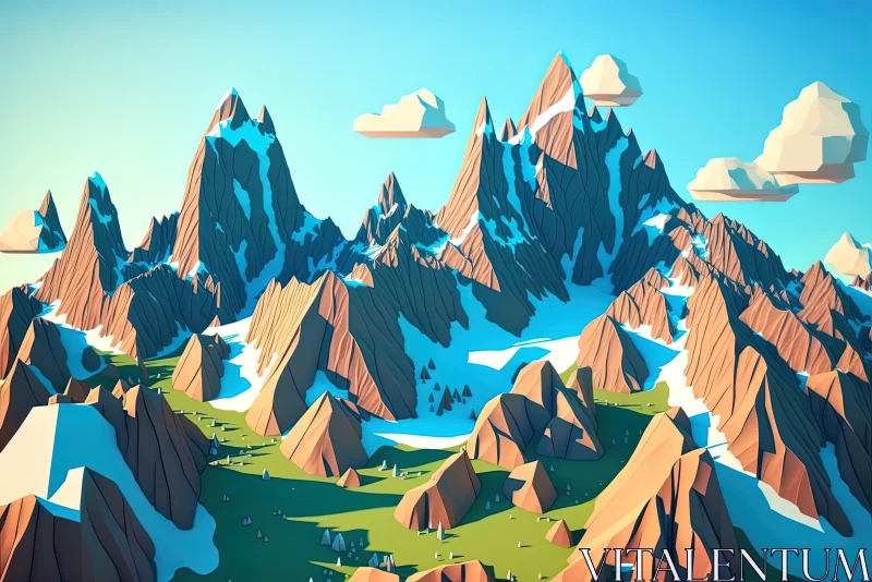 Whimsical Alpine Landscape with Polygonal Mountains AI Image