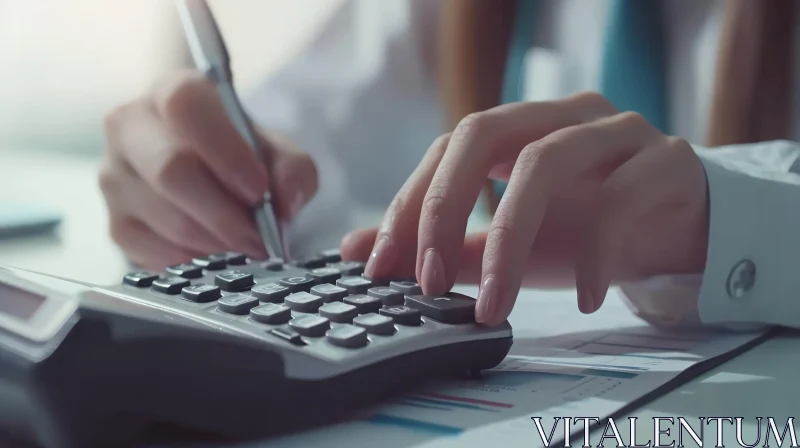 Businesswoman Working at Desk with Calculator and Pen AI Image