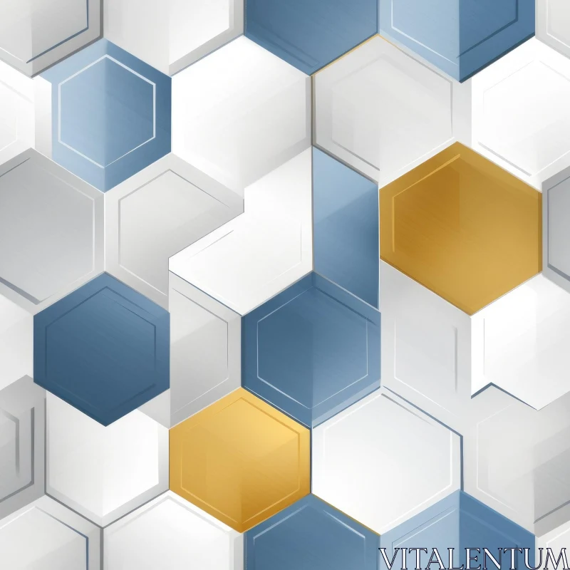AI ART Hexagon Geometric Pattern in Blue, Gray, and Yellow