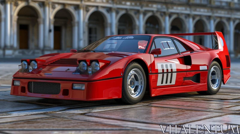 Red Ferrari F40 - Classic Sports Car in City Street AI Image