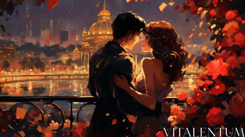 Romantic Couple Painting in Paris AI Image