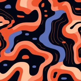 Abstract Interlocking Shapes Seamless Pattern in Orange, Blue, and Black