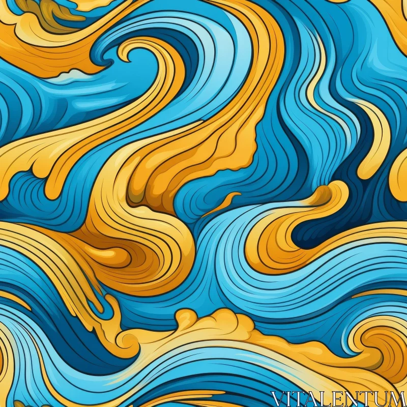 AI ART Blue and Yellow Waves Seamless Pattern for Background Design