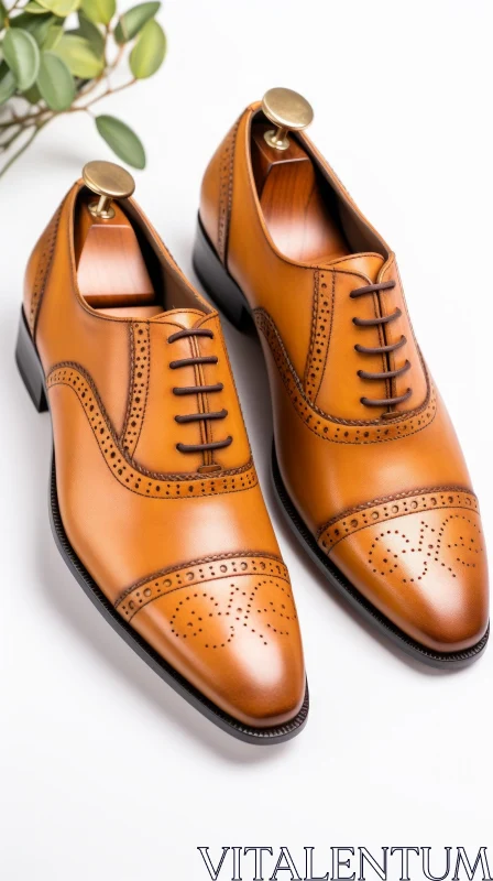 Brown Leather Brogue Wingtip Shoes on White Background AI Image