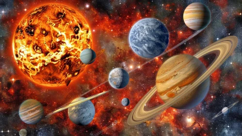 Captivating Solar System: Sun and Eight Planets in Majestic Harmony