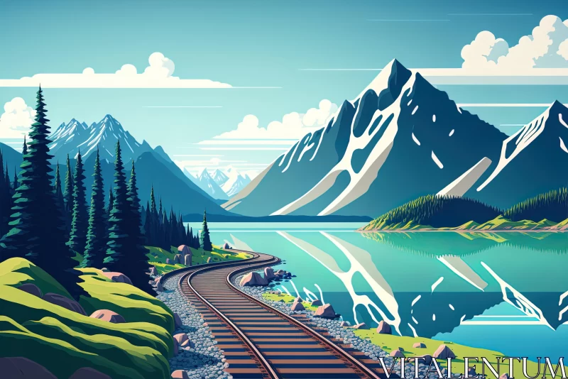 Captivating Train Track in the Mountains: Hyper-Detailed Illustrations AI Image