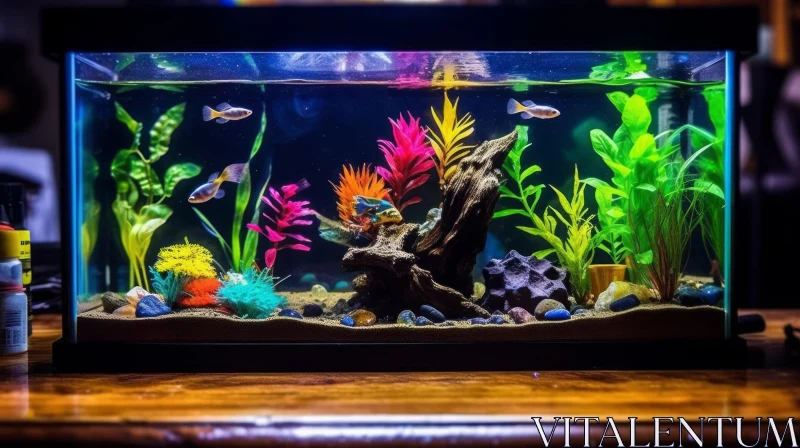 Colorful Freshwater Aquarium with Three Small Fish AI Image