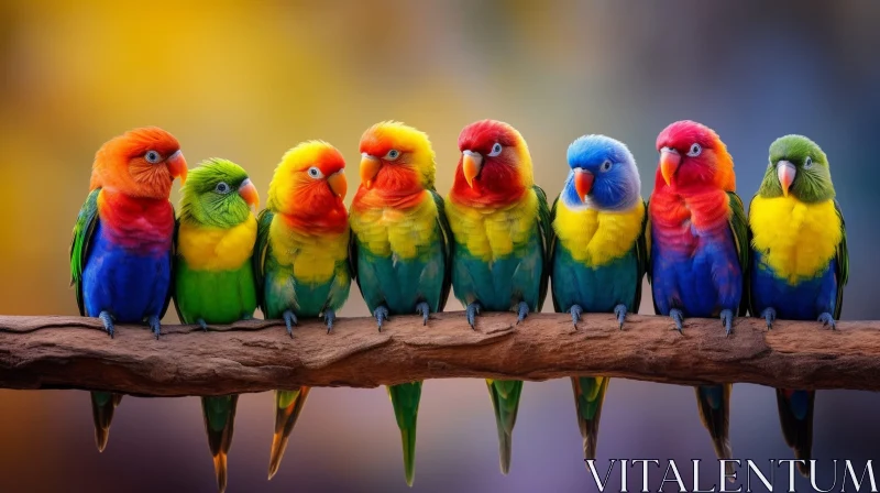 Colorful Parrots on Branch - Nature Wildlife Image AI Image