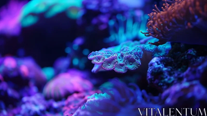 AI ART Enchanting Coral Reef Close-Up in Blue and Purple