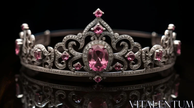 Exquisite Silver Crown with Pink Gemstones AI Image