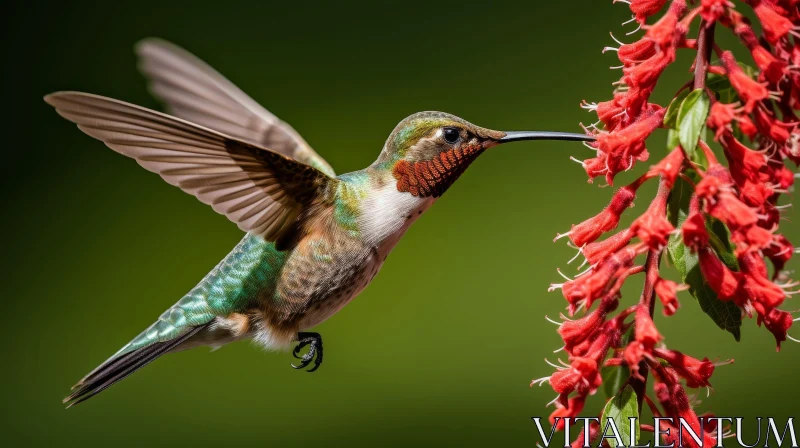 Graceful Hummingbird Flying to Red Flower AI Image
