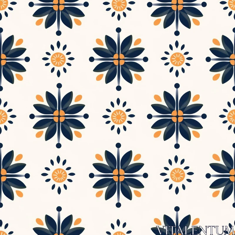 Hand-Painted Floral Tiles Pattern AI Image