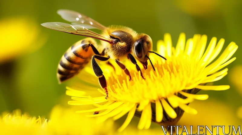 AI ART Honey Bee on Dandelion Flower - Nature Close-Up