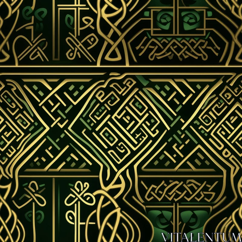 Intricate Celtic Knot Seamless Pattern in Green and Gold AI Image