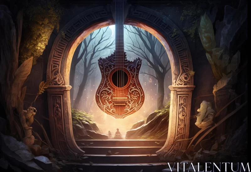 Mystical Guitar in Enchanting Forest | Fantasy Illustration AI Image
