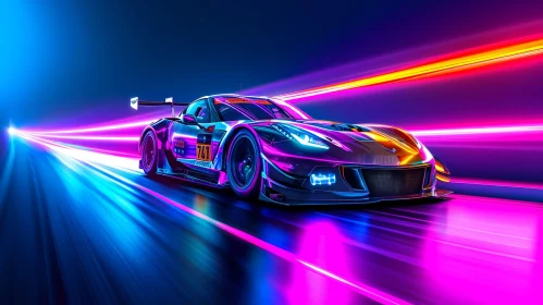 Neon Lights Sports Car Digital Painting