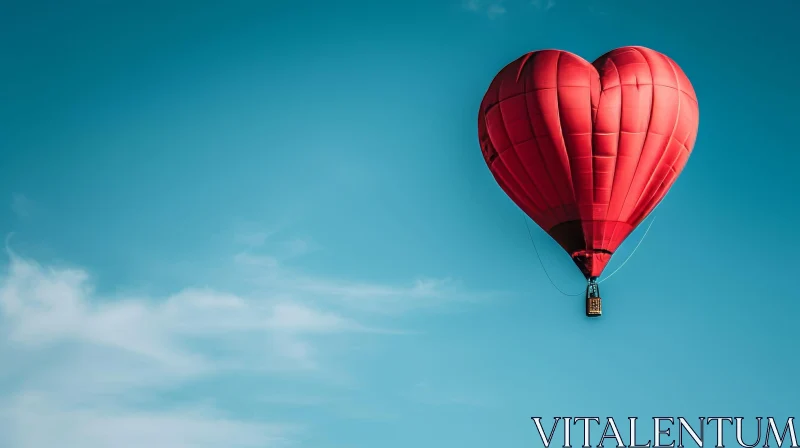 Red Heart-Shaped Hot Air Balloon in Clear Blue Sky AI Image