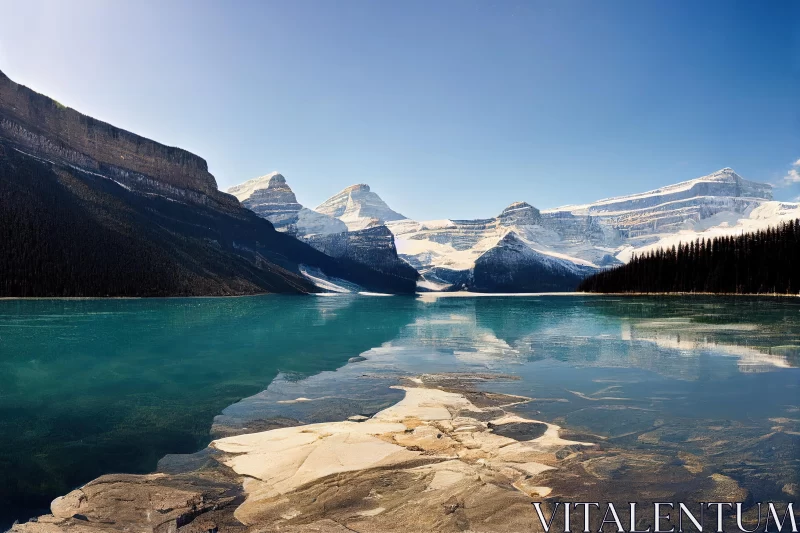 Serene Lake Surrounded by Majestic Mountains and Ice - Captivating Nature Art AI Image