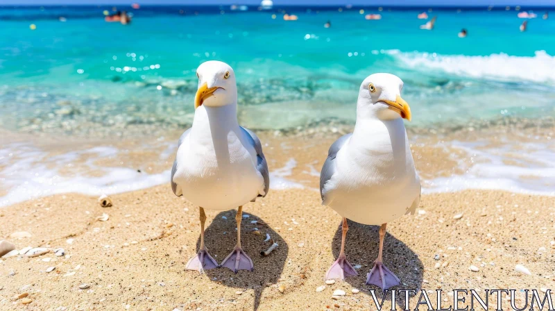 AI ART Serene Seagulls on Beach - Wildlife Photography