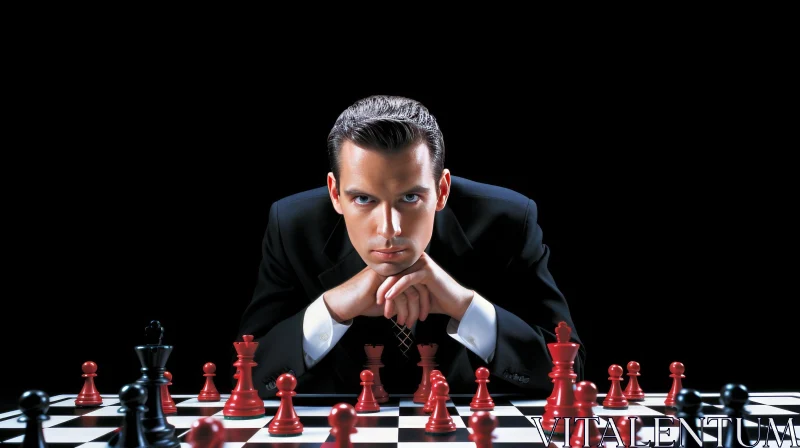 Serious Man at Chessboard AI Image
