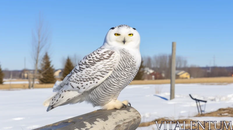 Snowy Owl Perched on Wooden Fence Post AI Image