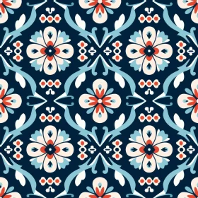 Symmetrical Floral Pattern on Dark Blue Background