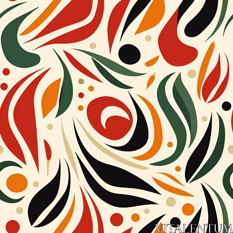 AI ART Abstract Red Orange Green Black Beige Seamless Pattern