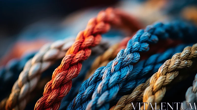 Blue, Red, and Yellow Twisted Rope Close-up AI Image