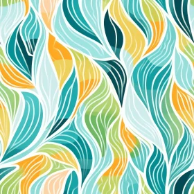 Colorful Abstract Vector Pattern with Wavy Lines and Leaf Shapes