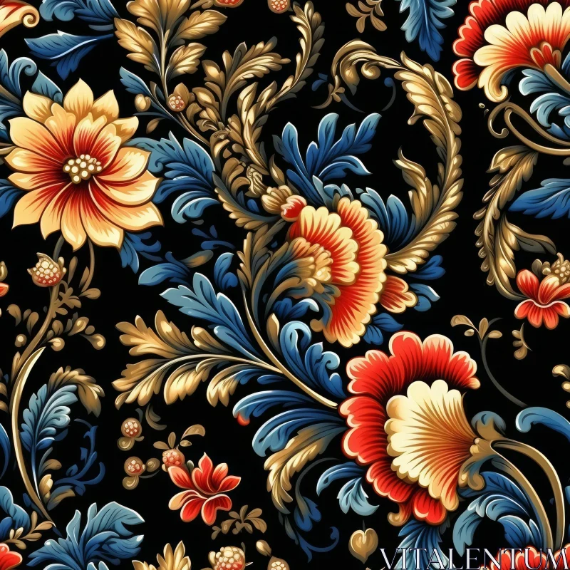 Colorful Floral Pattern Inspired by Russian Folk Art AI Image