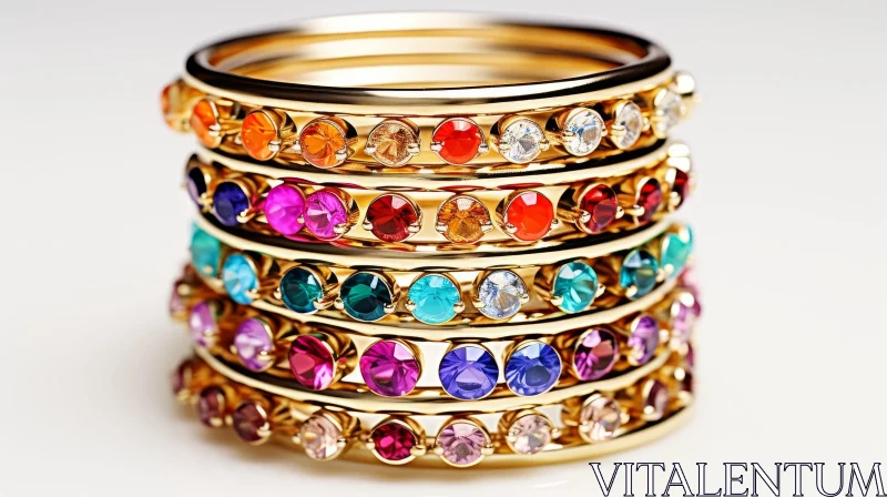 Colorful Gemstone Gold Rings Collection AI Image
