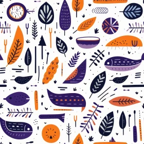 Colorful Hand-Drawn Fish and Plant Pattern for Fabric and Wallpaper