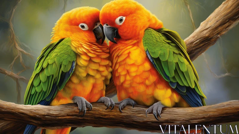 AI ART Colorful Parrots Painting on Branch