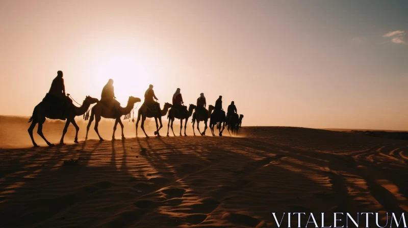 Mesmerizing Bedouin Camel Ride at Sunset in the Desert AI Image