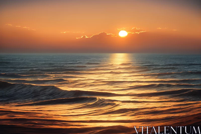 Mesmerizing Sunset Over the Sea with Waves - Nature-Inspired Imagery AI Image