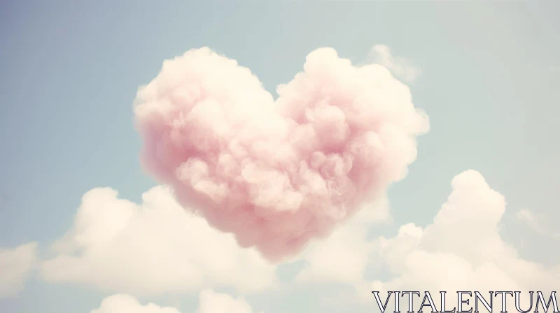 AI ART Pink Heart-shaped Cloud in Blue Sky