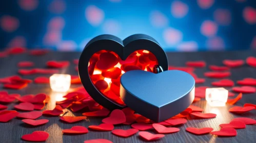 Romantic Heart-shaped Box with Red Lock and Paper Hearts