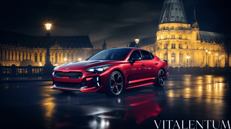 Stunning Red Kia Sport Coupe on City Street | Sci-Fi Baroque Style AI Image