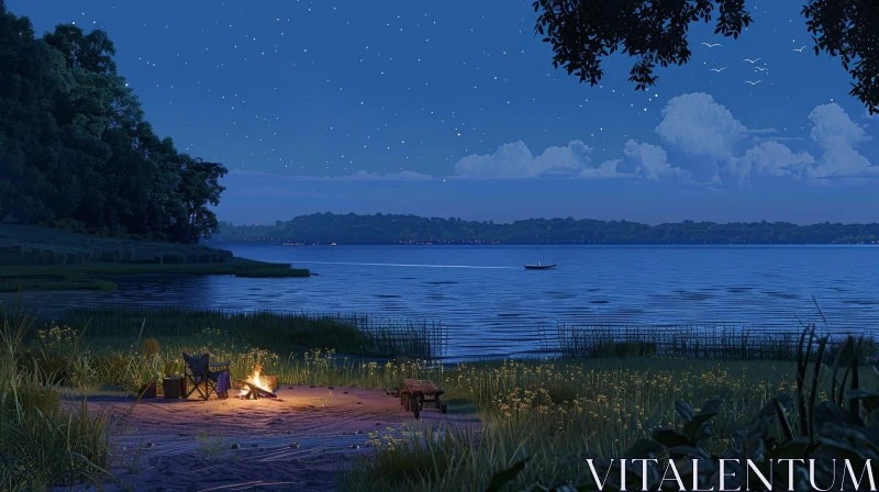 Tranquil Night Lake Scene AI Image