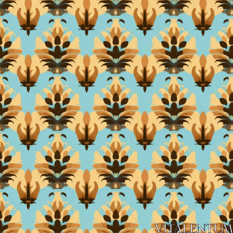 Brown and Yellow Floral Pattern on Blue Background AI Image