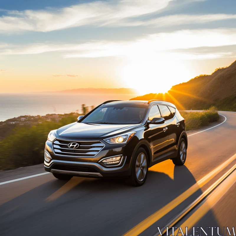 Captivating Hyundai Santa Fe in Motion | Coastal Views | Lens Flare AI Image