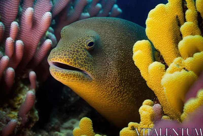 Captivating Sea Eel Swimming in a Vibrant Yellow Reef AI Image