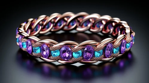 Elegant Rose Gold Bracelet with Purple and Blue Gemstones