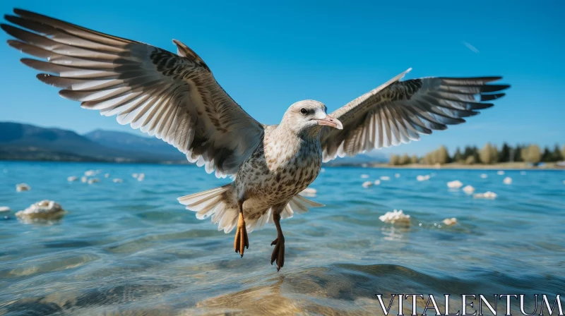 Graceful Seagull Gliding Over Blue Water AI Image