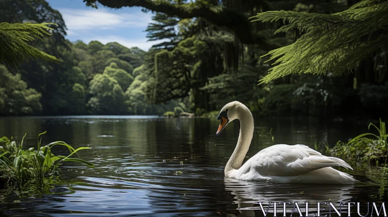 Graceful Swan in Serene Lake AI Image